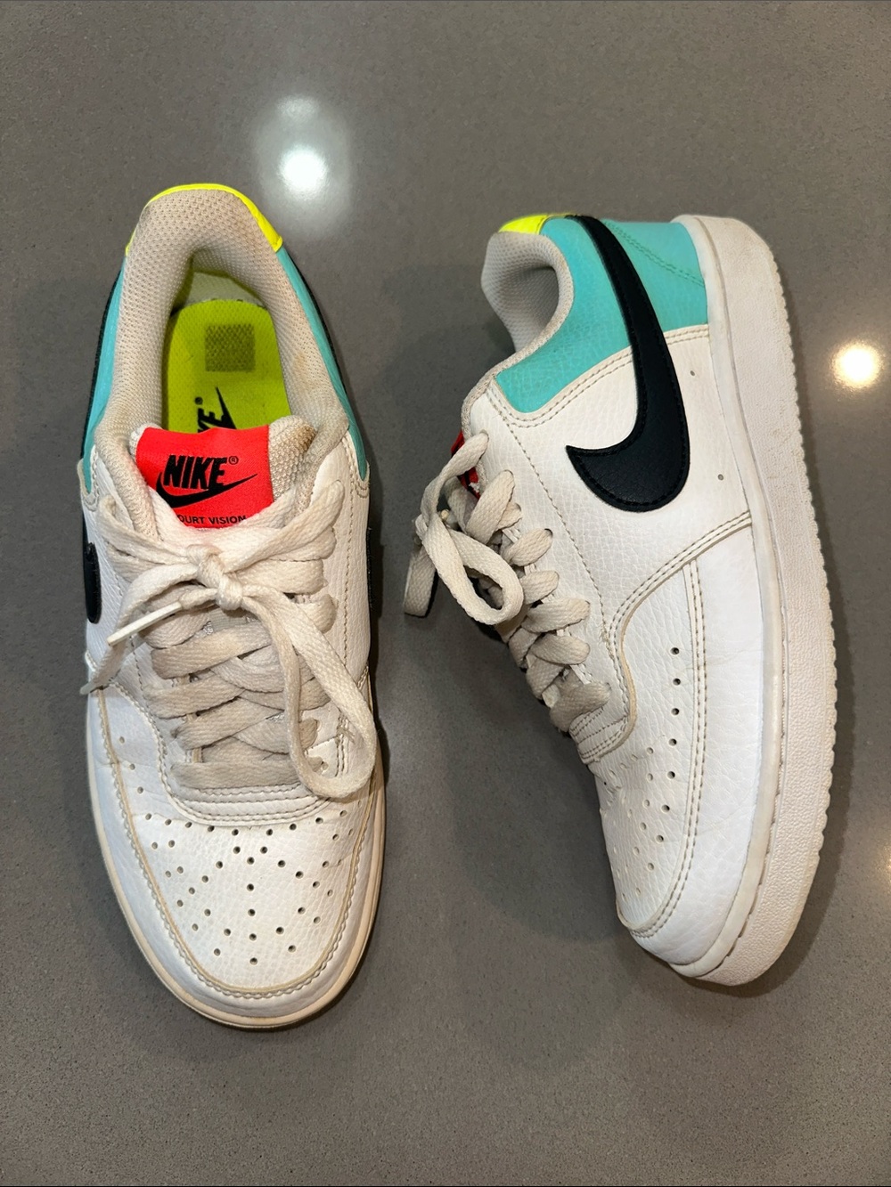 Nike AF1 Sneakers with Teal, Neon Yellow & Black Accents